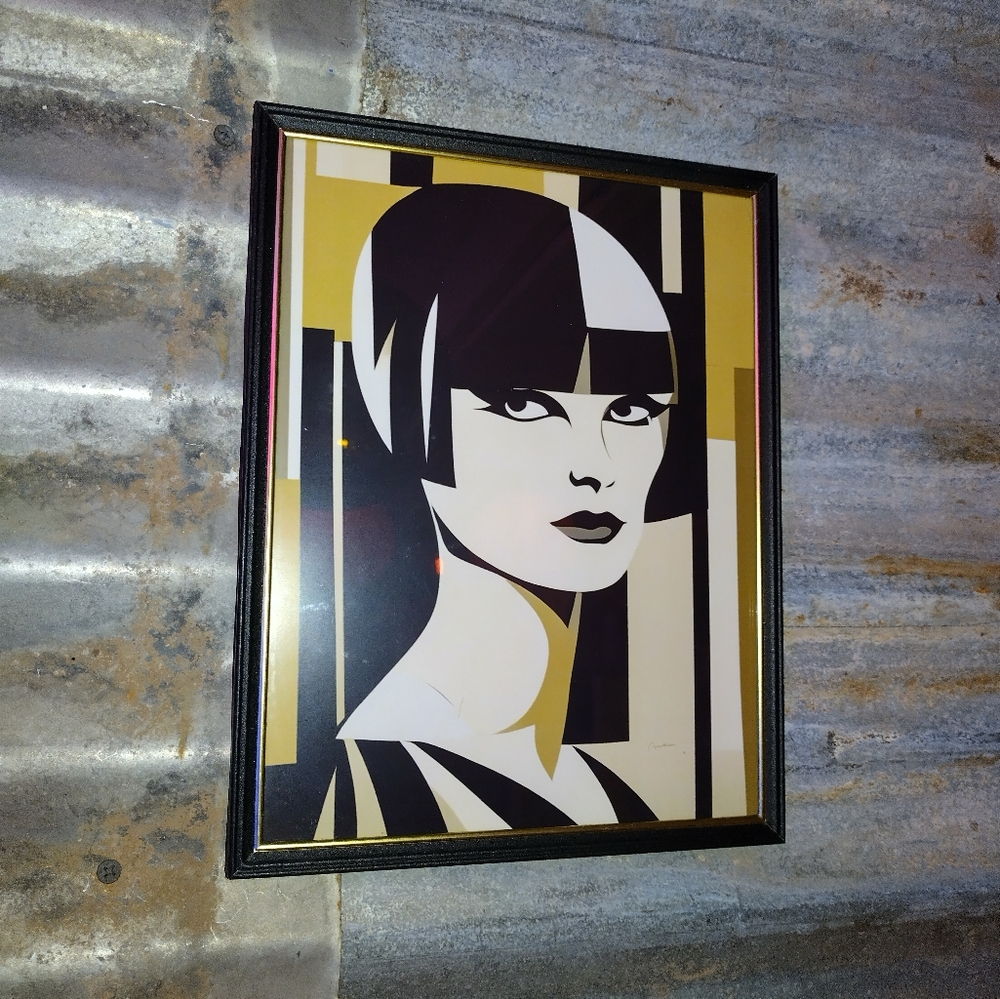 Roaring 20's Flapper Girl Picasso Style Abstract Cubism Framed Art Print